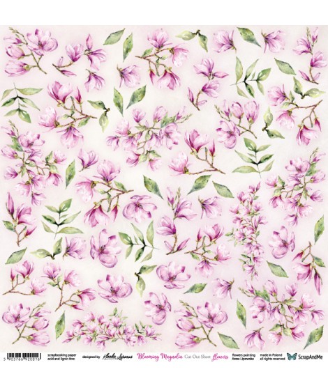Лист бумаги 12х12 для вырезания Blooming Magnolia цветы от ScrapAndMe